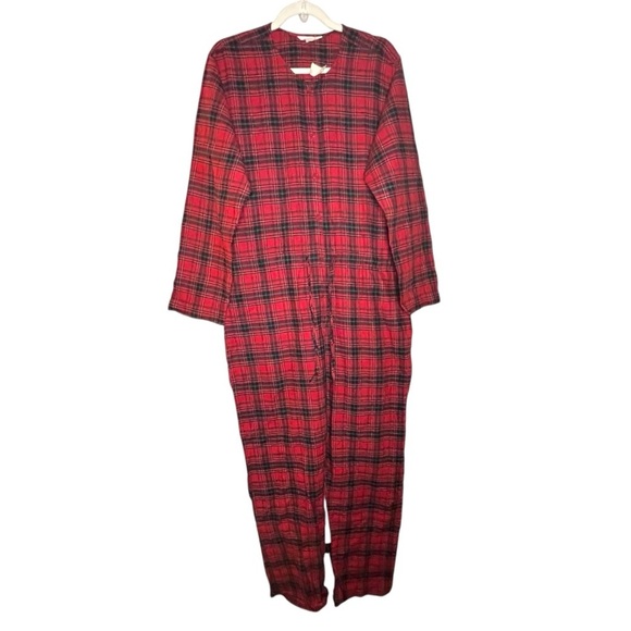 J Crew 100% Cotton Plaid Flannel Onesie Jumpsuit with Drawstring Waist Size L - Picture 2 of 7